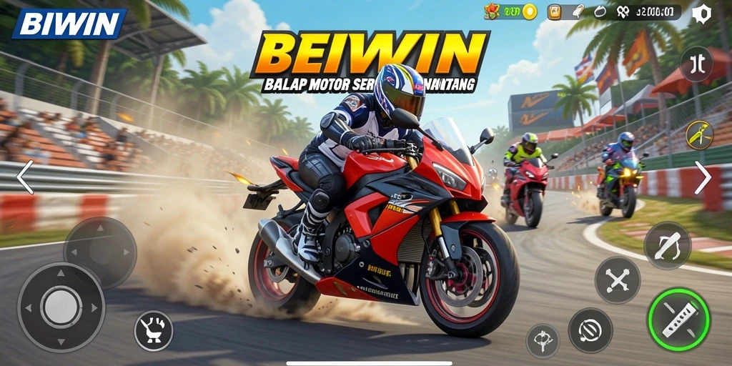 Tampilan gameplay balap motor yang mendebarkan di BIWIN.