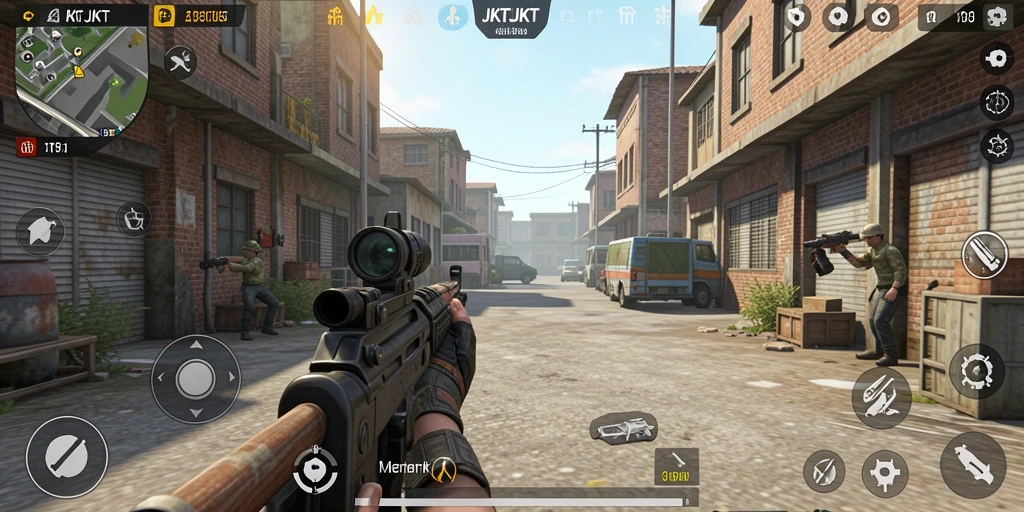 Screenshot gameplay JKTJKT yang menampilkan aksi tembak-tembakan yang mendebarkan.
