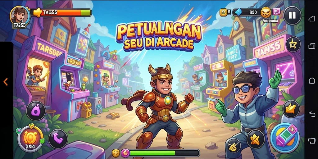 Screenshot utama TAR555 menampilkan gameplay Arcade yang seru.